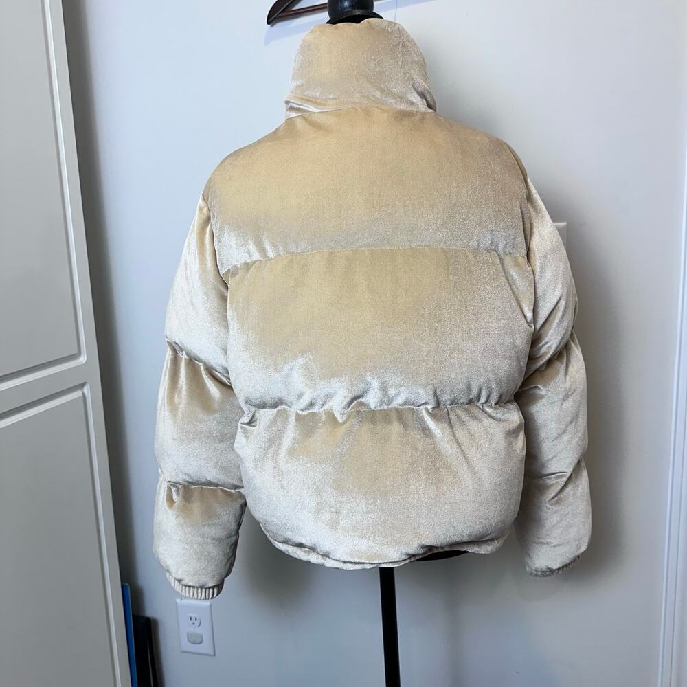 Women's TCEC Velvet Puffy Short Beige Jacket Size L - Picture 6 of 10